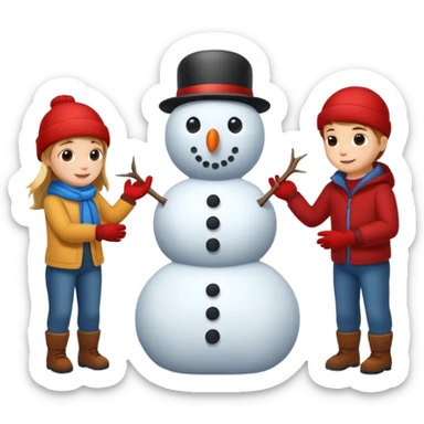 Kids building a snowman sticker