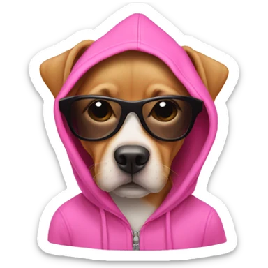 Dog wearing a pink hoodie with sunglasses  sticker