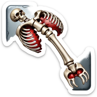 metallic anatomic bones with traces of blood, steel texture, dark dramatic tone, clean background sticker