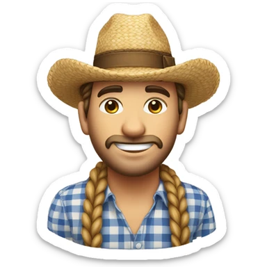 Festa Junina country man with straw hat, braided hair, checkered clothes, white skin sticker