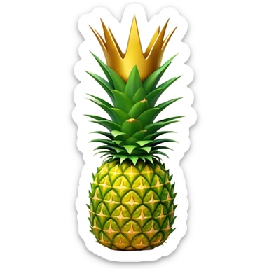 Cinematic Realistic Pineapple Emoji, Tropical and vibrant, with a golden-yellow textured skin and a crown of spiky green leaves on top. The body of the fruit is sharply geometric, its surface rich with natural patterns. Soft glowing outline, capturing the essence of exotic sweetness and tropical flair in a fresh pineapple! sticker