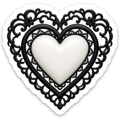 white goth heart with black gothic lace, ornate sticker