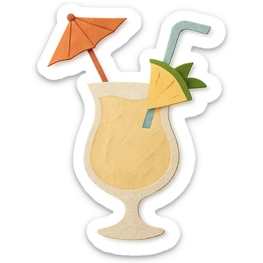 pina colada cocktail with a paper umbrella and pineapple garnish in paper-craft style sticker