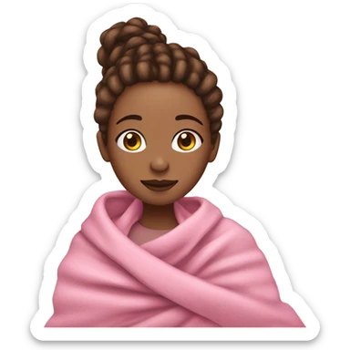 girl with brown dread loc hair and light skin cuddled in a pink blanket sticker