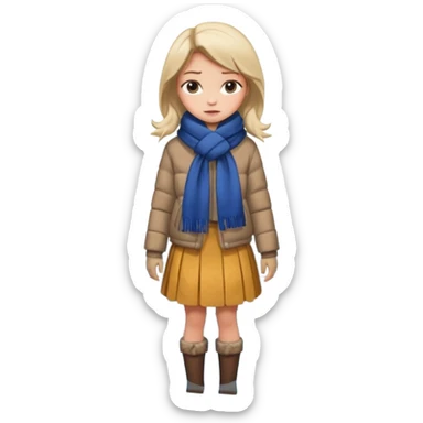 fai l'immagine di una ragazza su un lago ghiacciato che si sta incrinando sotto i suoi piedi, lei guarda giù sussultando terrorizzata falle la gonna sticker