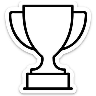 A trophy icon, silver with a black base, sleek and modern, outlined in black. sticker