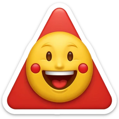 hybrid emoji with the top half as a laughing emoji and the bottom half as a red triangle, seamlessly merged at the midpoint sticker