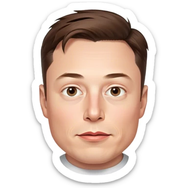 A highly detailed, photorealistic illustration of just Elon Musk's head, no neck. The rendering should closely match his real facial features, skin and hair, with hyper realistic shading and lighting. Transparent background sticker