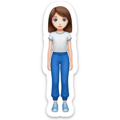 Mädchen jung, braune Haare und blaue Augen, ganzer Körper lange hose sticker