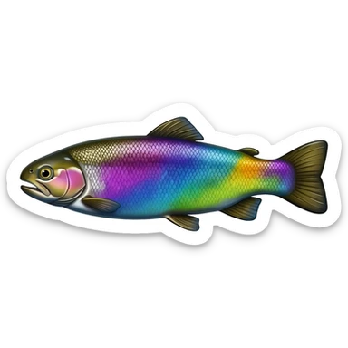 realistic rainbow trout fish bright saturated purple blue green yellow white with scales and black speckles sticker