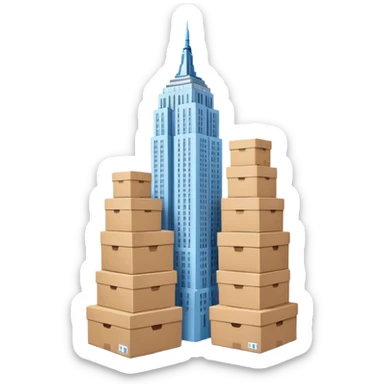 light blue Empire State Building with natural cardboard boxes stacked around sticker