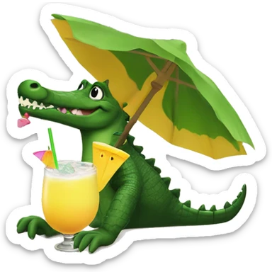 An alligator wearing a bikini sipping a piña colada at the beach sticker