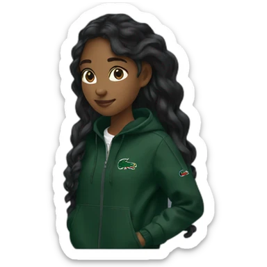 Lacoste bag black girl with long hair with black lacoste windbreaker sticker