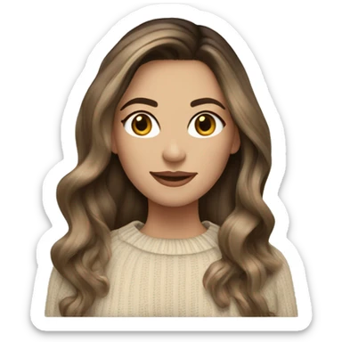 Brunette balayage long hair white women beige sweater sticker