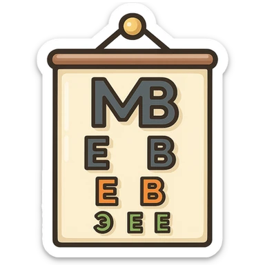 Enhance the Sivtsev eye chart icon to be more detailed and rendered with enhanced shadows and highlights. Keep the hanging loop, vector style, clean outlines, pastel palette, and transparent background. sticker