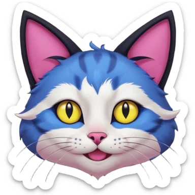 image friend from deltarune, a cat with a pink eye and a yellow eye, and black fur and pointy ears smiling sticker