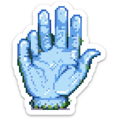 pixel art of a waving hand with a friendly expression sticker