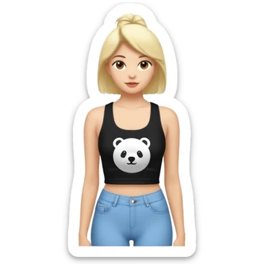 Siyah uzun saçlı siyah ceket  polar ceket ceket gevşek biraz omzundan çıkıyormuş gibi ve bugday ten rengi soltaraftaki omzundan çıkık sadece içinde de siyah crop var crop açık esmer esmer sticker