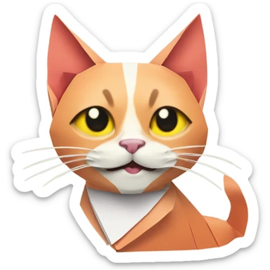 cat smiling origami saumon sticker