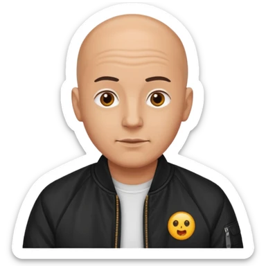 bald man in black bomber jacket sticker