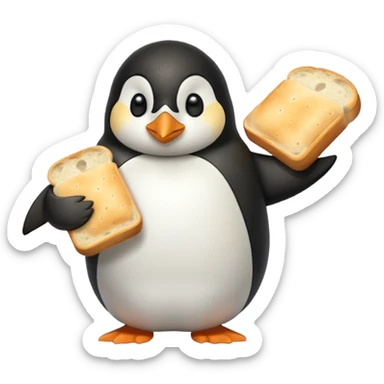 a penguin holding a loaf sticker