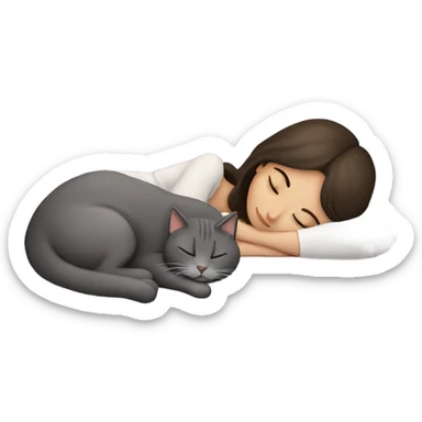 Brunette girl  sleeping with grey cat  sticker