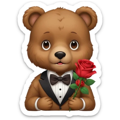 Cute bear with crying  puppy eyes holding roses with this  sticker