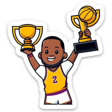 LeBron James celebrating with a championship trophy sticker