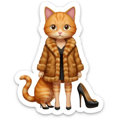 a ginger cat in fur coat and high heels sticker