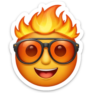 Make a fire emoji with sunglasses but without a face, just fire with glasses.WITHOUT A FACE sticker
