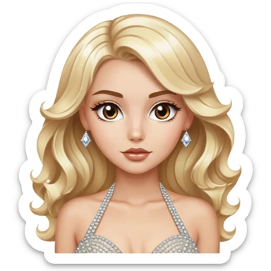 Luxury blonde model, brown eyes, sleek wavy hair, diamanté rhinestone covered gown sticker