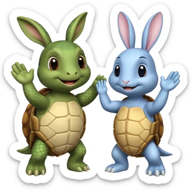 turtle and rabbit high-fiving sticker