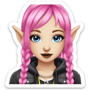 Blue eyed long eye lashes pout blonde and pink hair pale hime gyaru girl, hot pink and yellow split-dyed hair, nose ring, elf ears, dark makeup, punk clothes sticker