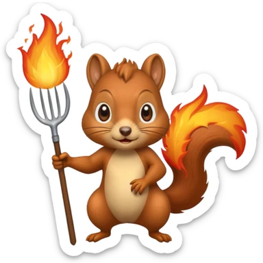 a squirrel with fire in their eyes holding a pitchfork  sticker