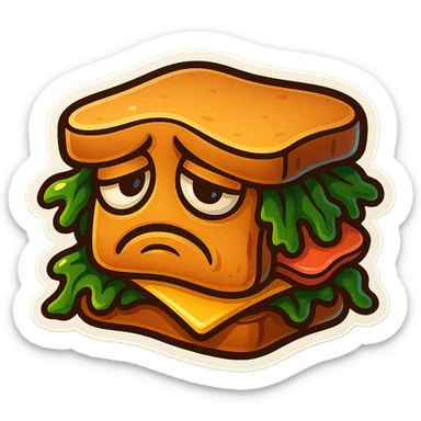 Make the miserable sandwich brighter with vivid colors, reduce the number of layers to just two or three main ingredients, keep the sad expression. sticker