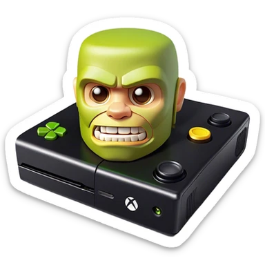 Clash of Clans aesthetic: Cinematic Playful Xbox 360 Console Portrait Emoji, rendered in a 3D vector-style similar to standard emojis with minimal shading and bold, simplified shapes. A compact, distinct form with signature details, softly glowing with a modern gaming energy charm. Simplified yet unmistakably iconic, highly detailed and consistent, glowing with a soft radiance and high shine. Stylized with a touch of next-gen innovation and a soft glowing outline, capturing the essence of a beloved gaming relic with a friendly, playful manner! sticker