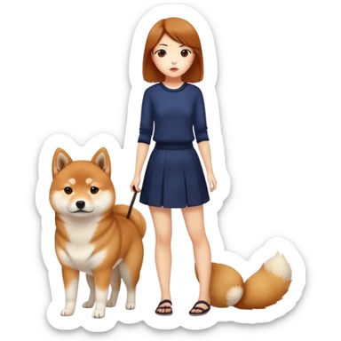 The Shiba Inu is behind and refuses to leave. The pretty girl is standing in front. sticker
