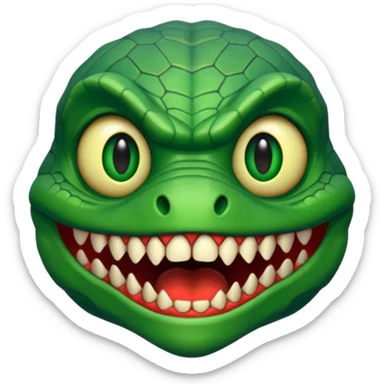 Reptilian humanoid, sharp teeth, small horror emoji, no background sticker