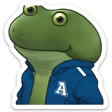 wearing a blue varsity jacket sticker