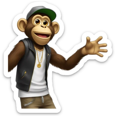 monkey in hip hop clothing saying hi sticker