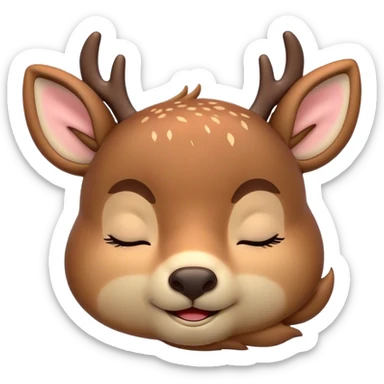 Meme-Worthy Cute Sleeping Deer Portrait Emoji, Head resting peacefully with a contented smile, showcasing a delicate, slender build and a luxuriously soft Fur, eyes shut in a serene, restful nap, Simplified yet hilariously adorable features, highly detailed, glowing with a soft, drowsy light, high shine, relaxed and utterly lovable, stylized with an air of playful laziness, bright and heartwarming, soft glowing outline, capturing the essence of a comically sleepy deer, so meme-worthy it feels like it could instantly become the next viral sensation of adorable woodland slumber! sticker