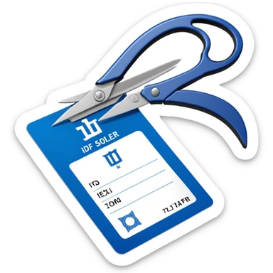 black Scissors cutting an idf soldier ID card in 2 parts .hyper realistic sticker