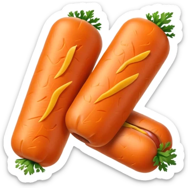 Orange carrot pieces, short fat cylinders, both ends rounded like mini hot dogs sticker