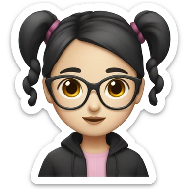 Korean girl with Black high pigtails and glasses sticker