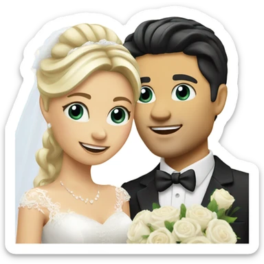 Pretty blonde bride and handsome Italian groom with black hair sticker