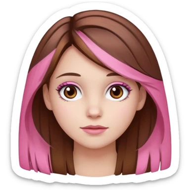 white skined girl with brown hair and brown eyes and pink highlights sticker