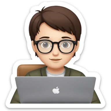 un estudiante con lentes y su laptop sticker