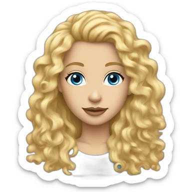 caucasian curly blonde long haired blue eyes woman mauve t-shirt sticker