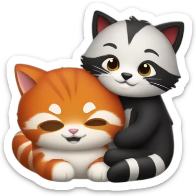 cat-and-red-panda-hugging sticker