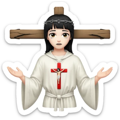 jesus-body-on-the-cross, crucifix, black hair, punk hair, punk bangs sticker